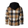 thumbnail image 3 of Fabrcox Men's Hooded Plaid Shacket Long Sleeve Button Down Checkered Shirt Jacket with Chest Pockets Lightweight Casual Fall Outerwear Khaki M, 3 of 7