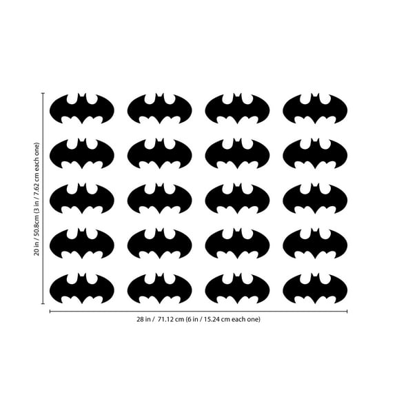 Set of 20 Vinyl Wall Art Decal - Batman - 3" x 6" Each - Cool Superhero Decor for Light Switch Window Mirror Luggage Car Bumper Laptop Computer Skin Peel and Stick Stickers (3" x 6" Each; Black)