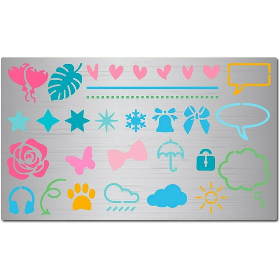 5.9" x3.5” Inch Metal Journal Stencil Love Planner Stencil Bookmark Ruler Stainless Steel Star Stencils Kit for DIY Engraving Painting Scrapbooking Decor Wall Cloth Wood grey