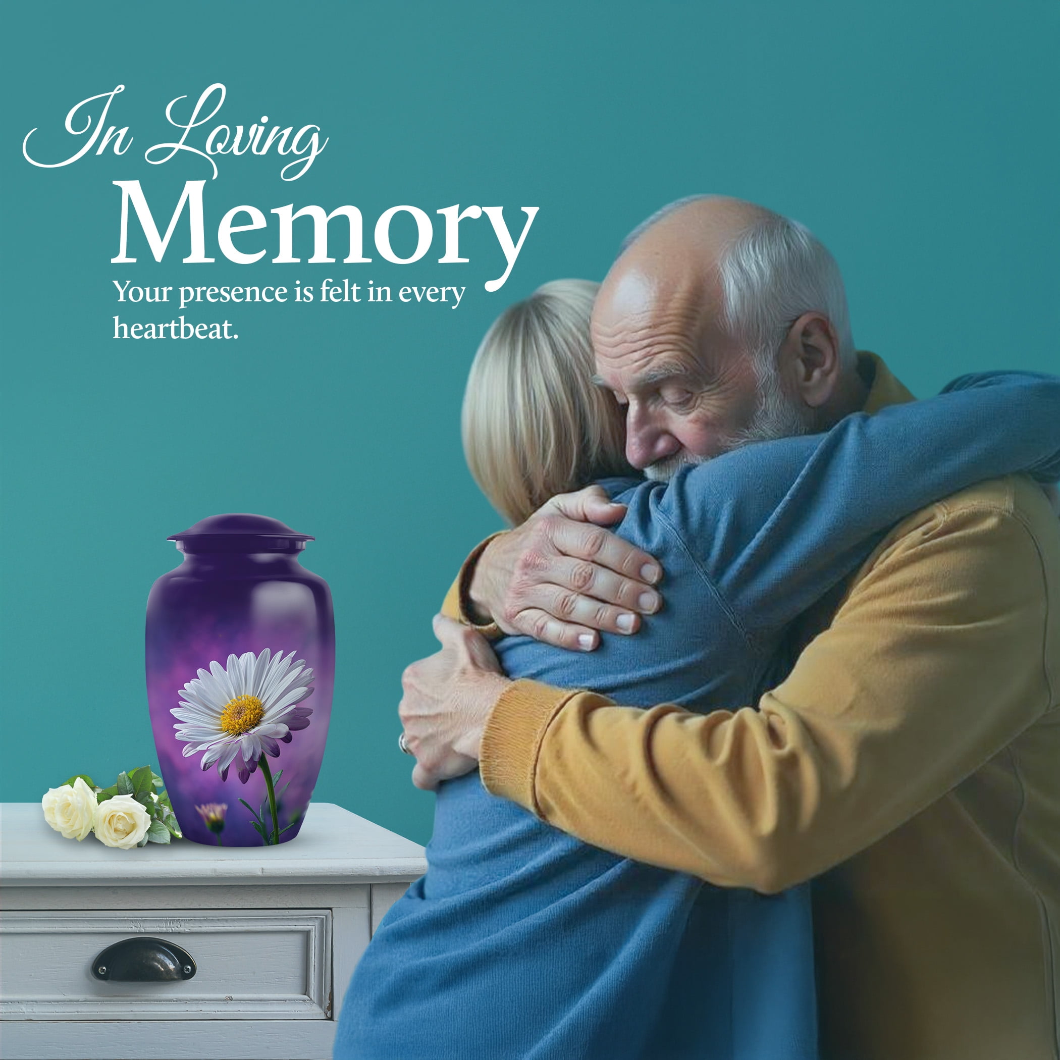 SABURIAL Daisy Urn - Decorative Handcrafted Memorial Urns For Men & Women Ash - Combo - 10 Inch Large & 3 Inch