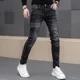 thumbnail image 2 of Pantalones con estampado para hombre, pantalones vaqueros ajustados, pantalones vaqueros ajustados con estampado gráfico, ajustados, de algodón elástico, estilo gótico, para primavera y otoño, 2 of 5