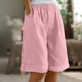 thumbnail image 2 of ZVAVZ Summer Bermuda Shorts for Women Plus Size Cotton Linen Elastic Buttons Shorts Baggy Comfy Fit Shorts with Pockets Pink,XL, 2 of 6