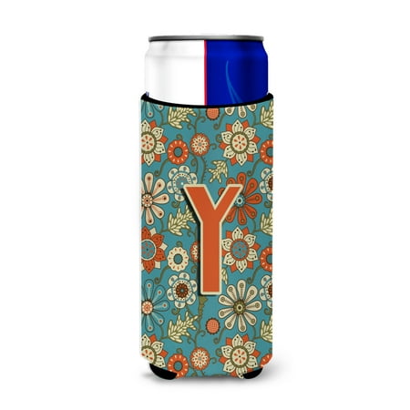 

Carolines Treasures CJ2012-YMUK Letter Y Flowers Retro Blue Ultra Beverage Insulators for slim cans Slim Can