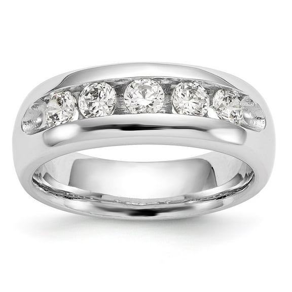 14K White Gold Ring Band Wedding Diamond Round 5-Stone Channel