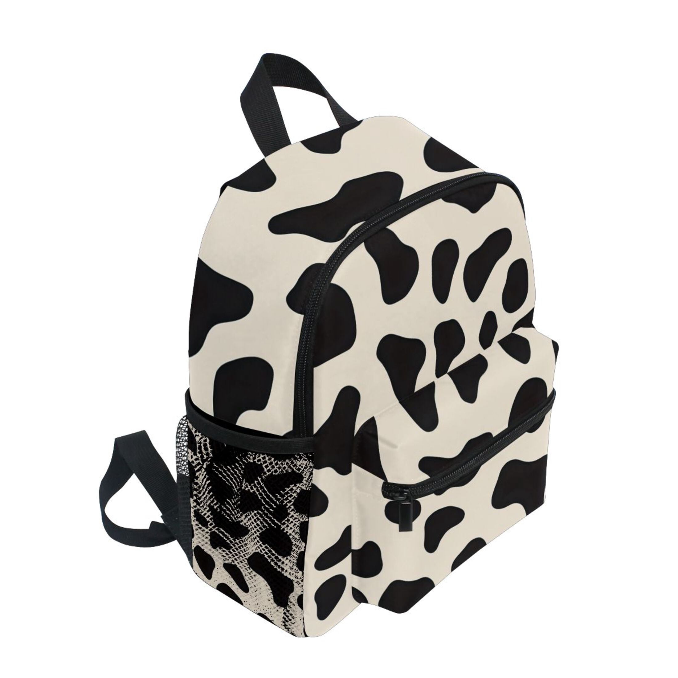 Cow Print Pattern Mini Backpack Cute Small Backpack with Chest Strap and Whistle Ages 3-8