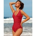 thumbnail image 5 of Charmo Womens V Neck One Piece Swimsuits Ruched Tummy Control Monokini Bathing Suits, 5 of 7