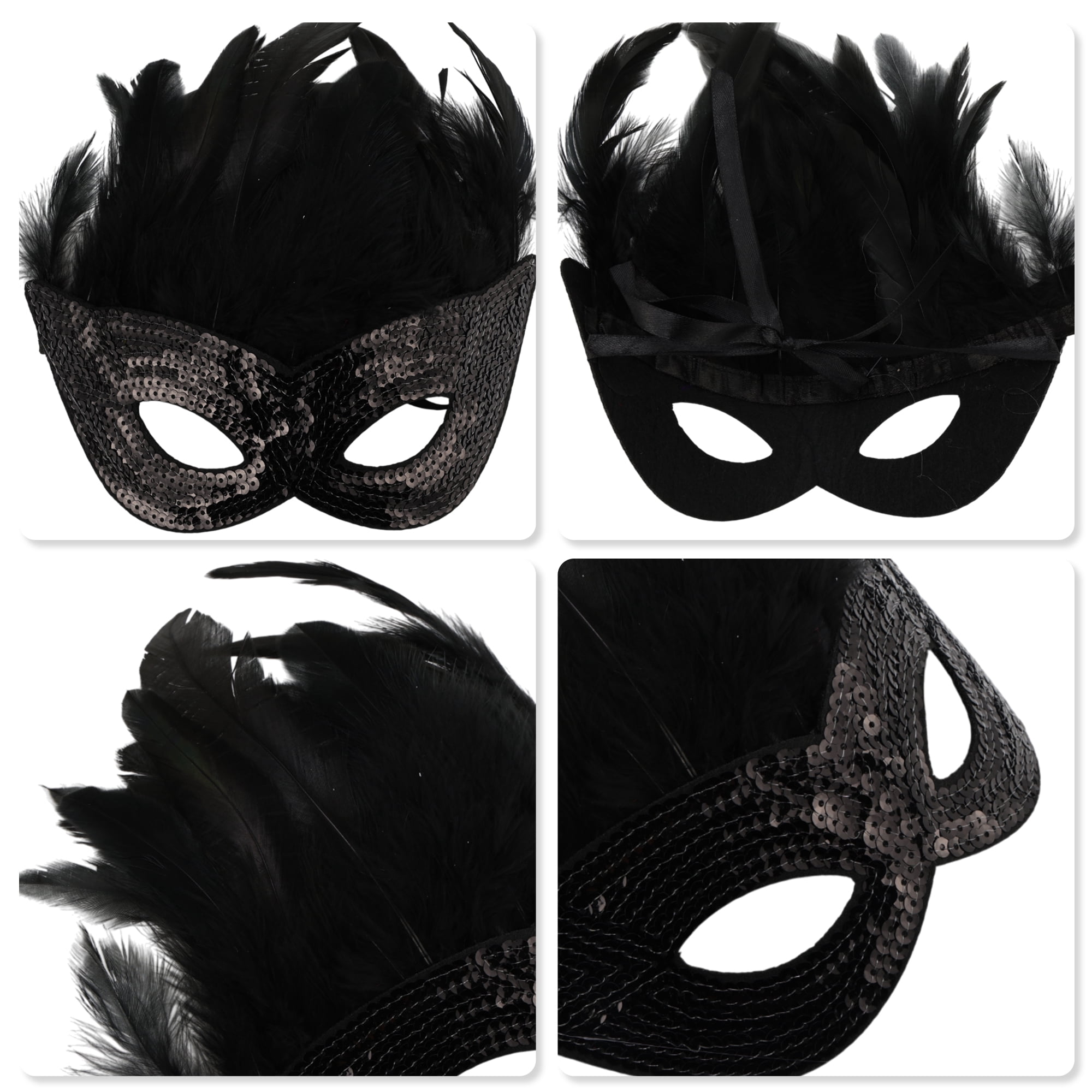 Unique Bargains 1 Pack Elegant Sequined Feathers Party Mask Black