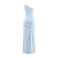 thumbnail image 5 of EliteGoogv Womens Bodycon Dresses One Shoulder Asymmetric Ruched Long Dresses For Women Slim Fit Satin Formal Evening Party Dresses Blue, 5 of 7