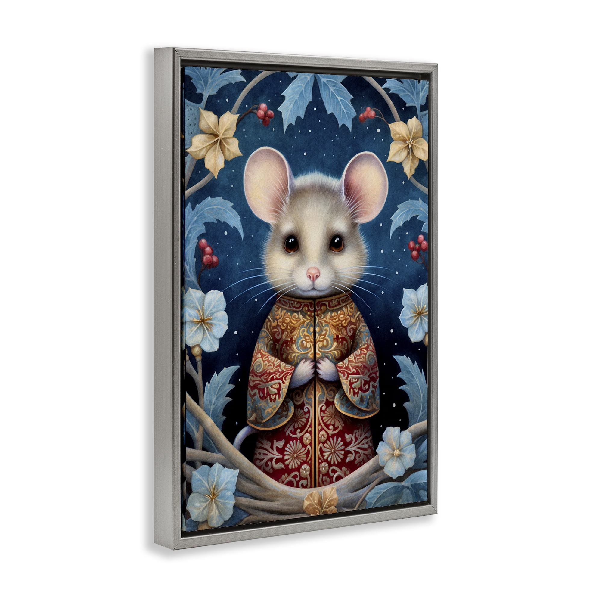 Stupell Industries Woodland Pattern Mouse Animals & Insects Painting Gray Floater Framed Art Print Wall Art, 21 x 31
