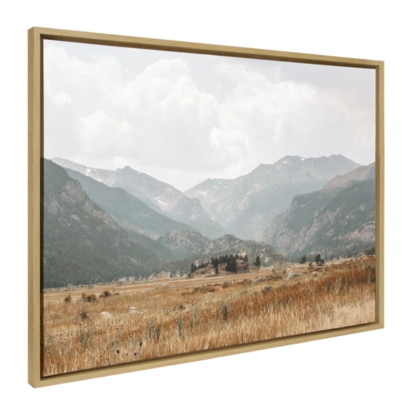 Kate and Laurel Sylvie Wanderings Framed Canvas Wall Art by Alicia Abla, 28x38 Natural, Modern Natural Prairie Landscape Art