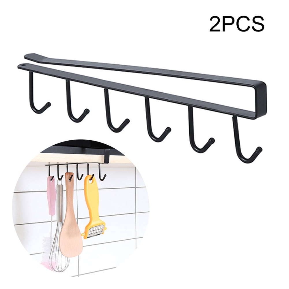 2 Pcs 6 Hooks Iron Kitchen Storage Rack Punchfree Hook Rack