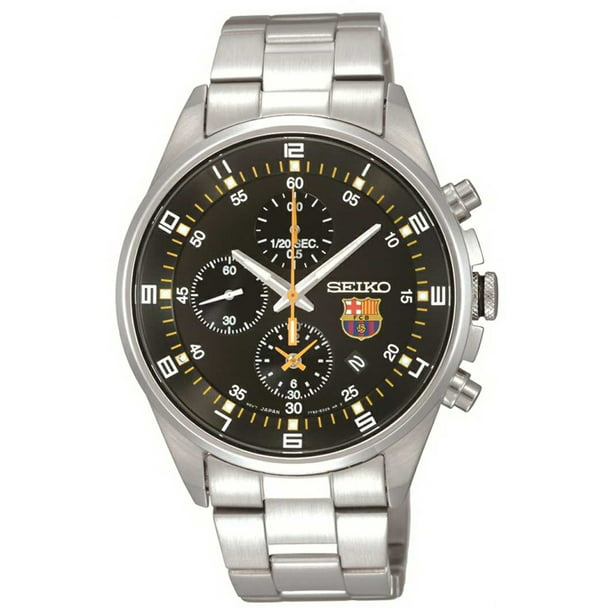 Seiko Men's SNDD23P1 FC Barcelona Black Dial Stainless Steel Chronograph  Watch 