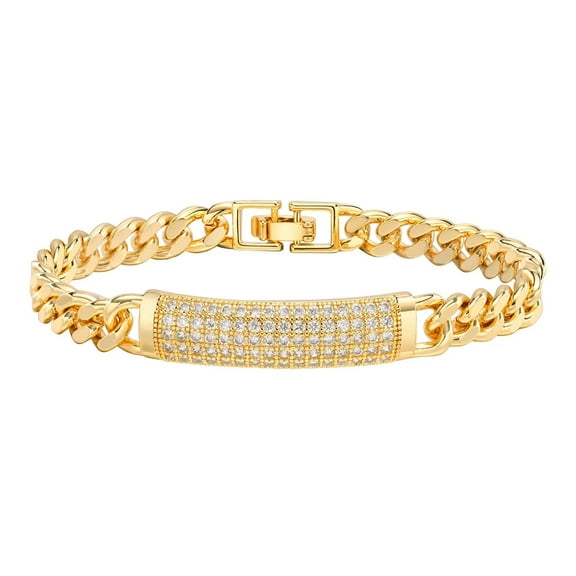 Luxury CZ Stone Chain 14K Yellow Gold Bracelets for Men, Heart Animal Charm Cuban Chain Link Wristband Fashion Gifts Jewelry