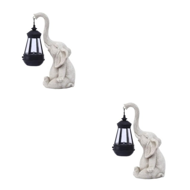 Decodeary Decorative Garden Stones Elephant Decor For Stunning Outdoor Sculpture Garden Lanterns Solar Lantern White 2Set