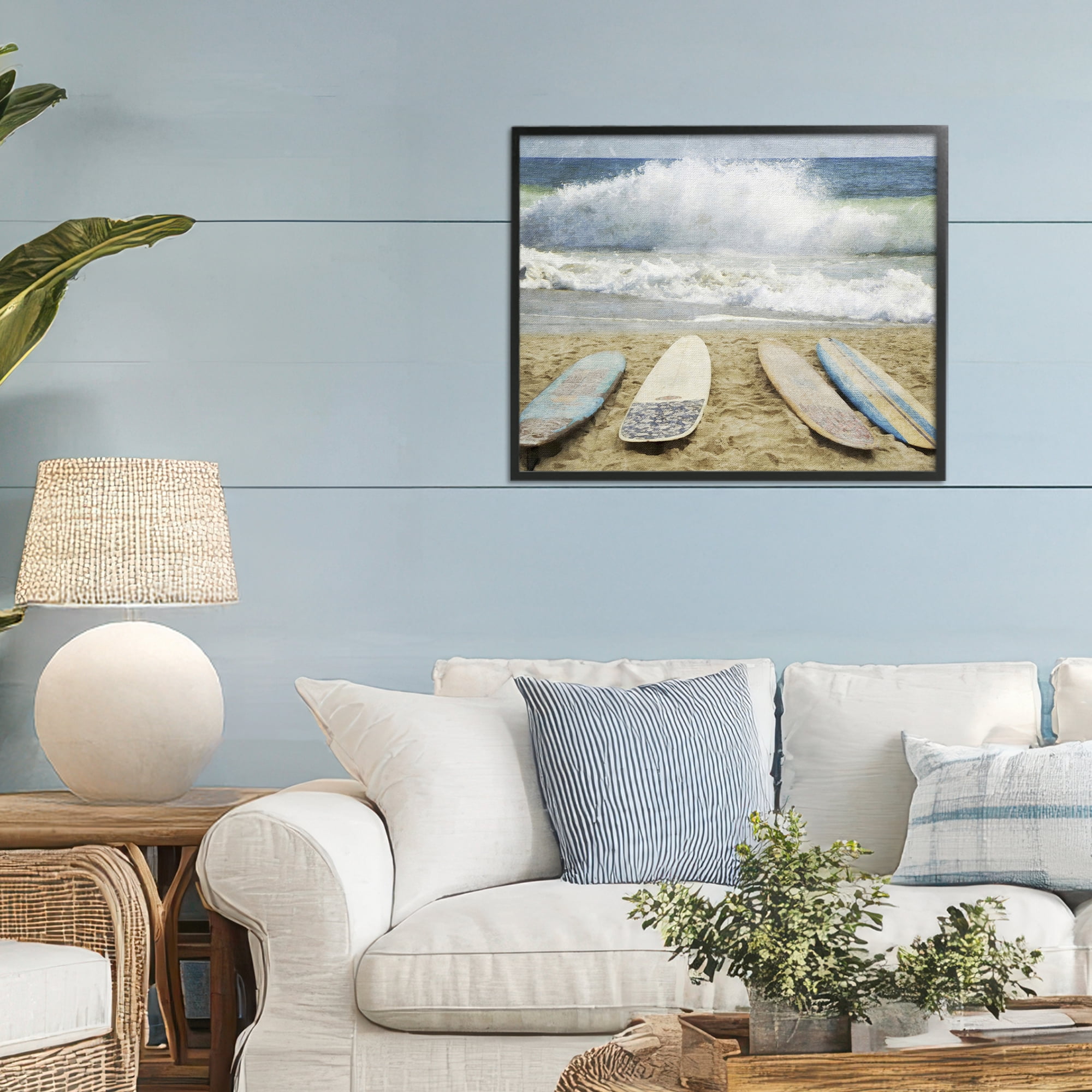 Stupell Industries Surfboards At The Ready Black Framed Giclee Art, design by Grotto Studios