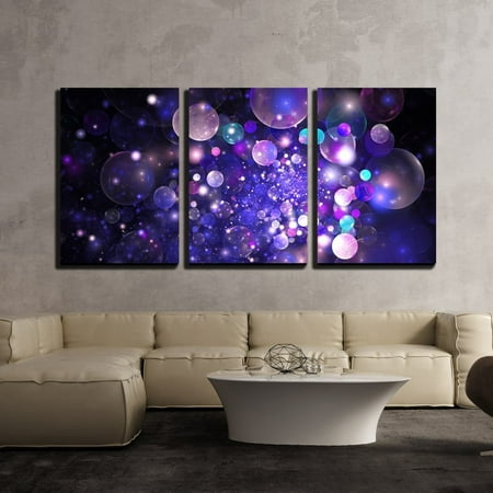 Bubbles Wall Art - wall26 - 3 Piece Canvas Wall Art - Abstract Glowing Purple and Blue Bubbles on Black Background. Fractal Art - Modern Home Decor Stretched and Framed Ready to Hang - 24
