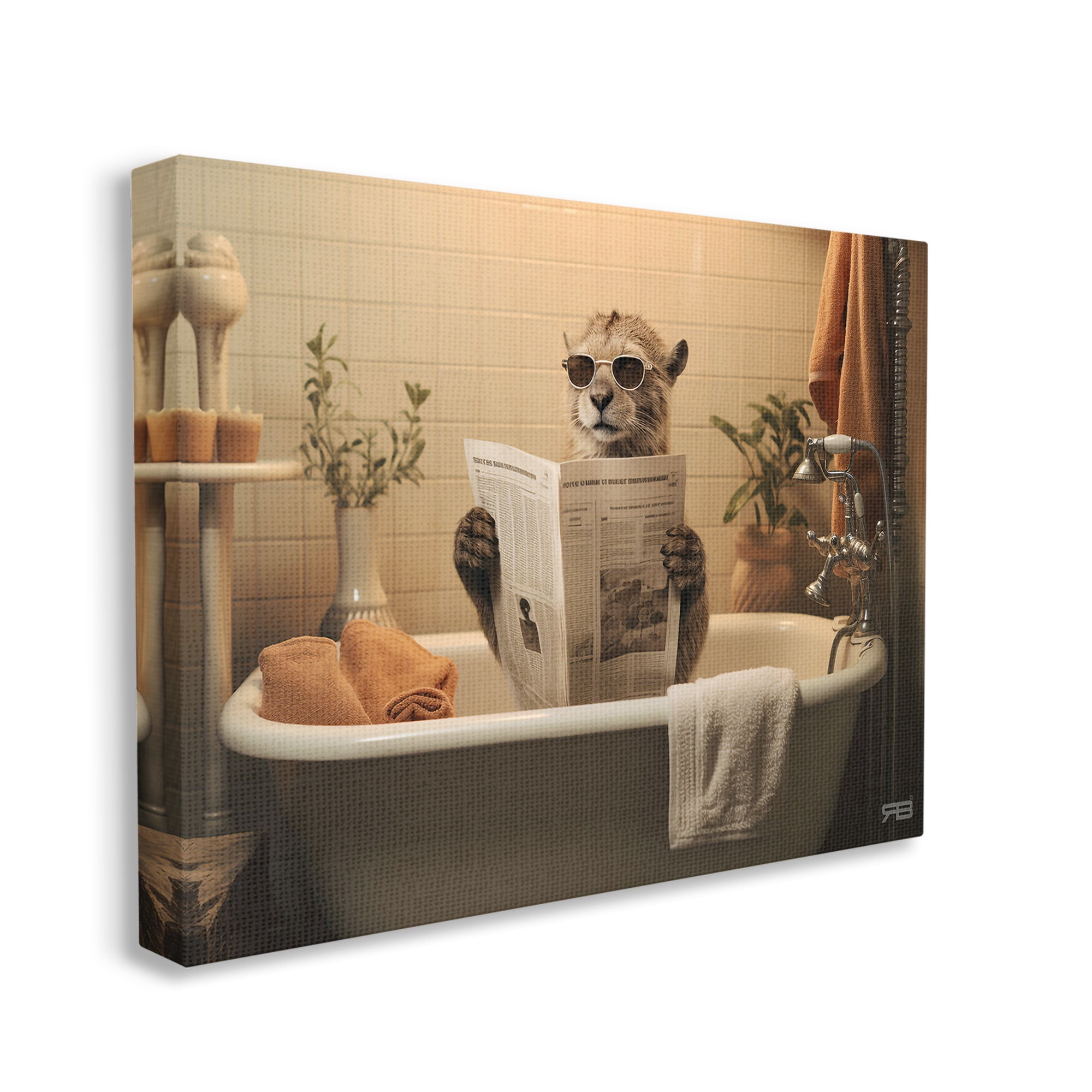 Stupell Industries Wild Cat in Bathtub Animals & Insects Painting Gallery Wrapped Canvas Art Print Wall Art, 40 x 30