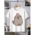 thumbnail image 1 of Adorable Cat Print Girls' T-Shirt - Soft & Comfy 95% Cotton Crew Neck Tee with Short Sleeves, Casual Summer Top for Youngsters, Pink with Gray Cat Design, Youngsters Summer Clothing | Cute Cat Design, 1 of 7