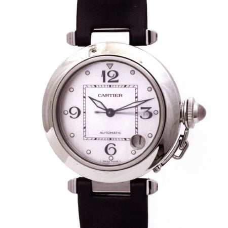 Pre-Owned Cartier watch Pasha gray silver pink shell 2324 ladies leather SS automatic overhauled 35mm winding round crown cap (Good)