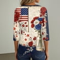 thumbnail image 6 of Women's 250th Anniversary USA Shirt Patriotic American Flag Print V-Neck Button 3/4 Sleeve T-Shirt, 6 of 6