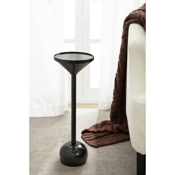 Kate and Laurel Frisk Modern Round Metal Drink Table, 8 x 8 x 23, Black, Metal Martini Table with Pedestal Design for Use as Small Indoor Plant Stand or Living Room Accent