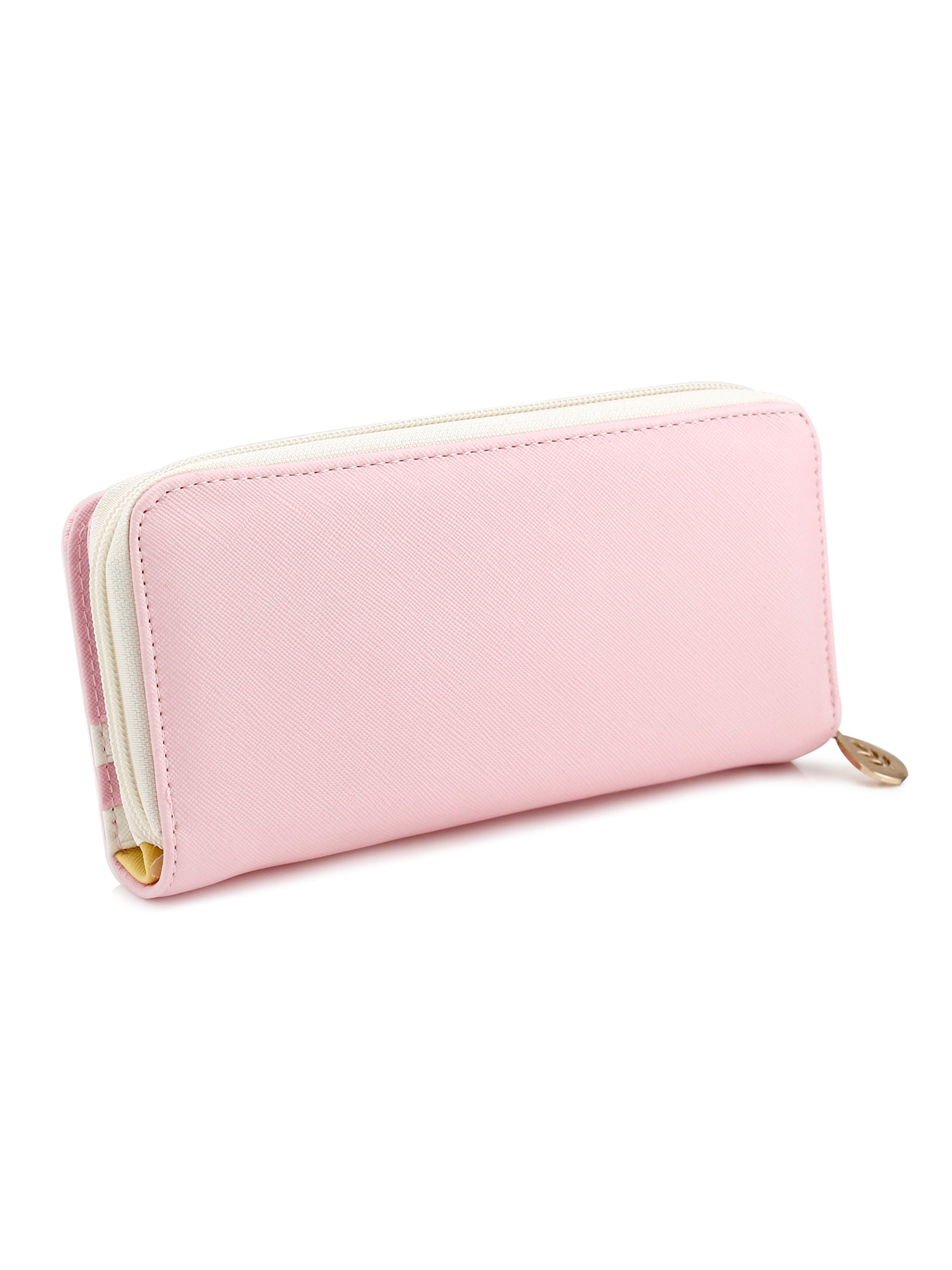 Women LeatherCute Unicorns Pink Background Wallet Large Capacity Zipper Travel Wristlet Bags Clutch Cellphone Bag