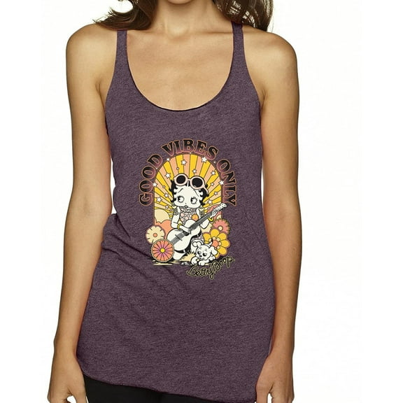 Wild Bobby Betty Boop Good Vibes Only Betty Boop Tri-Blend Racerback Tank Top, Purple Vintage, Medium