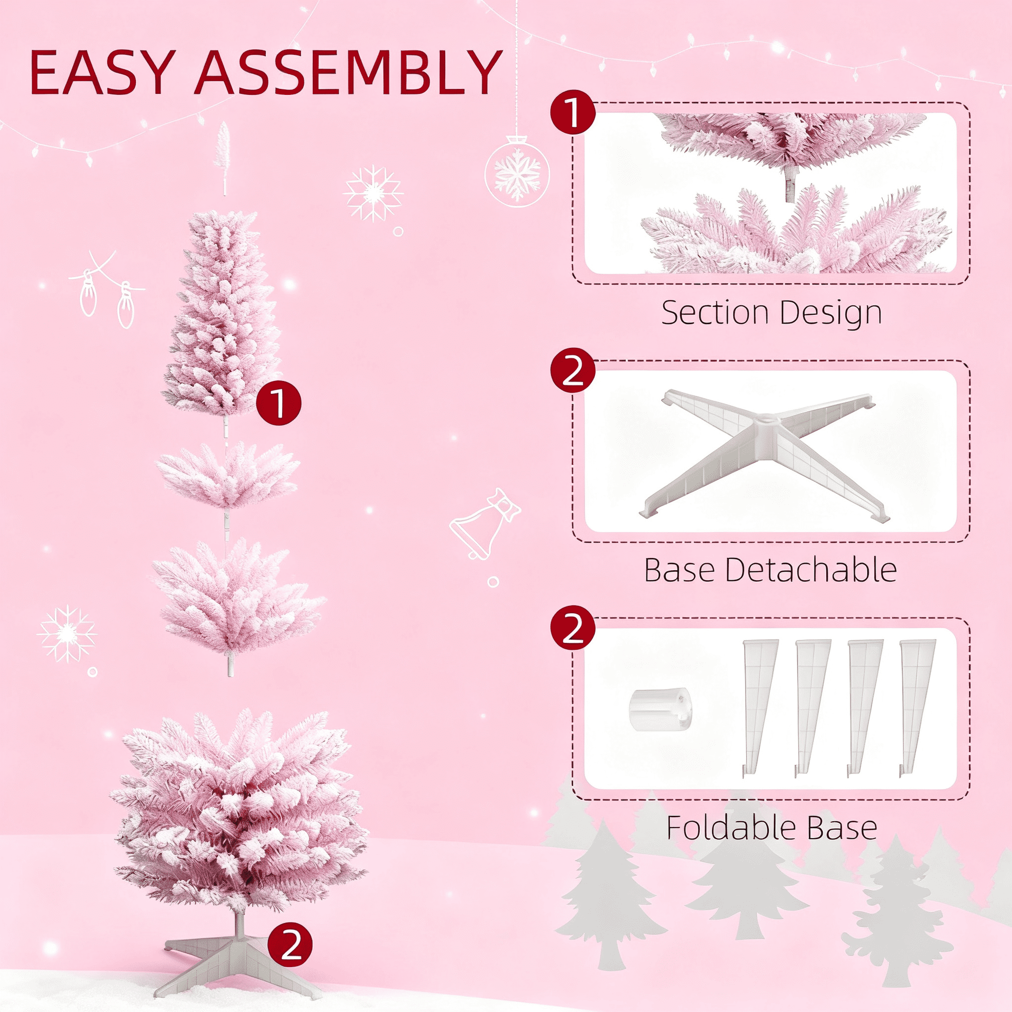 7ft Unlit Pink Snow Flocked Pencil Christmas Tree 499 Tips Flame Retardant Small Space Decor