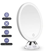 Meidong 10x Magnifying Lighted Makeup Mirror with 360° Rotation, Touch Sensor Control, Natural Daylight LED Light, Powerful Locking Suction Cup, Cosmetic Mirror for Home, Bathroom, Vanity and Travel