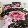 URBONUR 3 Pieces Black Pink King Size Bedding Set Floral Comforter Set
