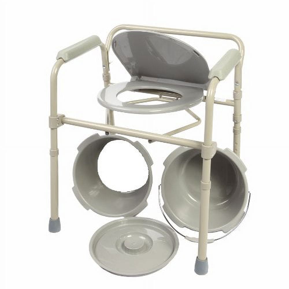 HEALTHLINE 3 in 1 Bedside Commode, Folding Bedside Commode Chair, Toilet Seat with Commode Bucket and Splash Guard, Deluxe Bedside and Bathroom Steel Folding Frame Commode