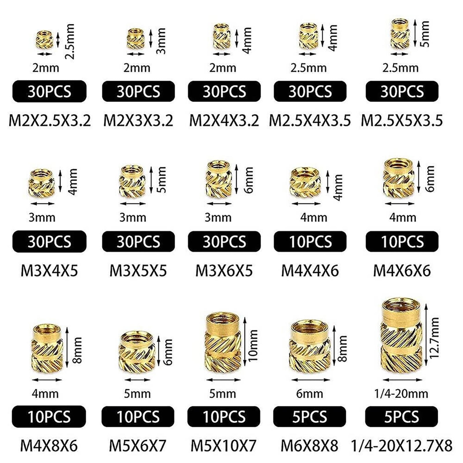 300PCS Brass Threaded Insert Nuts Set Knurled Nuts for Plastic Parts Heat Ultrasonic Application