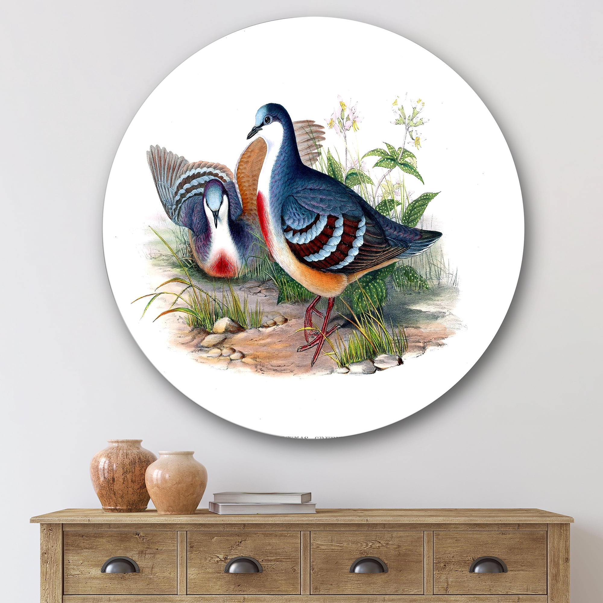 Designart 'Ancient Birds In The Wild IV' Traditional Circle Metal Wall Art 36x36 - Disc of 36