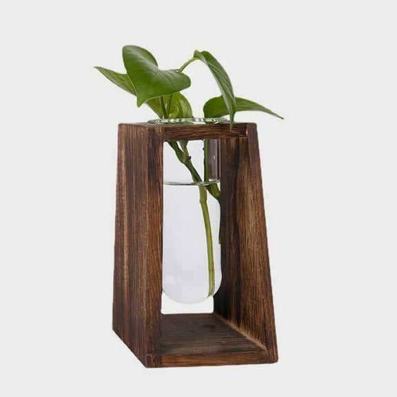 KONTONTY Desktop Plant Propagation Station Glass Planter with Wooden Stand for Indoor Hydroponics