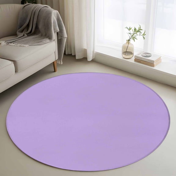 Minimalist Solid Color Round Rugs for Living Room 3ft Pure Lavender Purple Simple Non Slip Circle Rug Washable Low-Profile Indoor Carpet for Bedroom, Dining Room, Bathroom