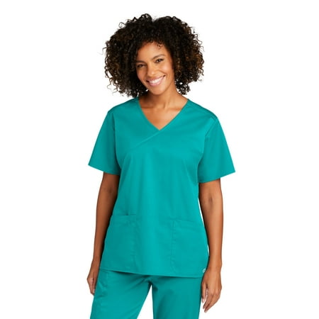 

WonderWink Women s WorkFlex Mock Wrap Top WW4760 In Teal Blue