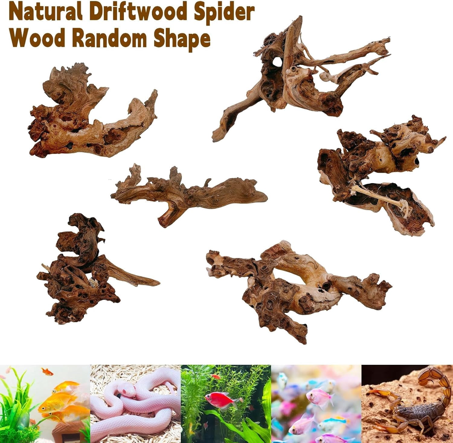 Aquarium Driftwood 3PCS Natural Trunk Driftwood Assorted Branches 8-12" Reptile Wood Decor Terrarium Ornament Fish Tank Decoration