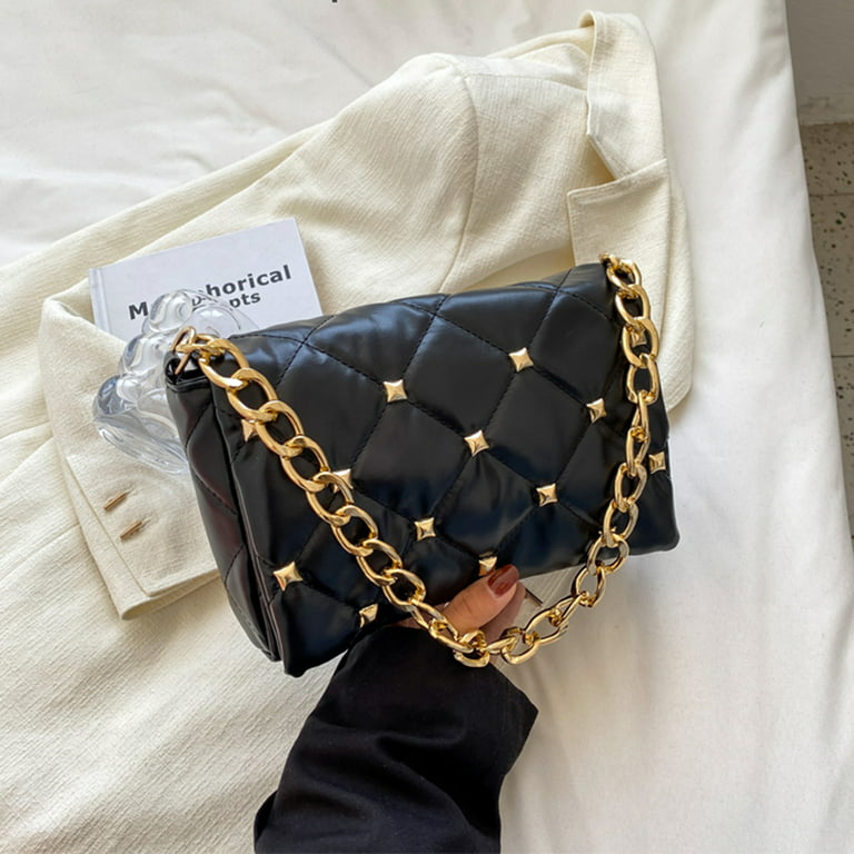 Elegant Grid Rhinestone Rivet Crossbody Bag Handle Handbags Satchel Bags  Tote Messenger Bag For Lady Shoulder Bags