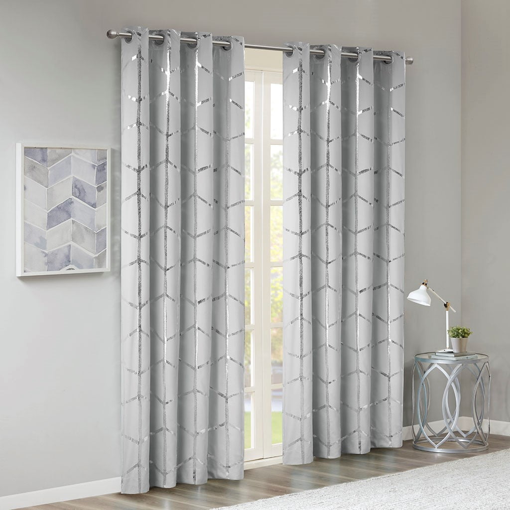 Blackout Metallic Print Grommet Top Curtain Panel (Only 1 Pc Panel)
