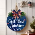 thumbnail image 6 of 3D God Bless America Patriotic Wooden Door Hanger, 12 in Round Front Door Sign with Bow & Greenery, 4th of July Memorial Day Porch Wall Decor, 6 of 9