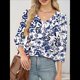 thumbnail image 5 of Blusas de 3/4 con Botones y Cuello en V para Mujer, Ropa Informal de Verano para Vacaciones de Playa, Ropa de Otoño 2025 Estampado Verde XXL, 5 of 7