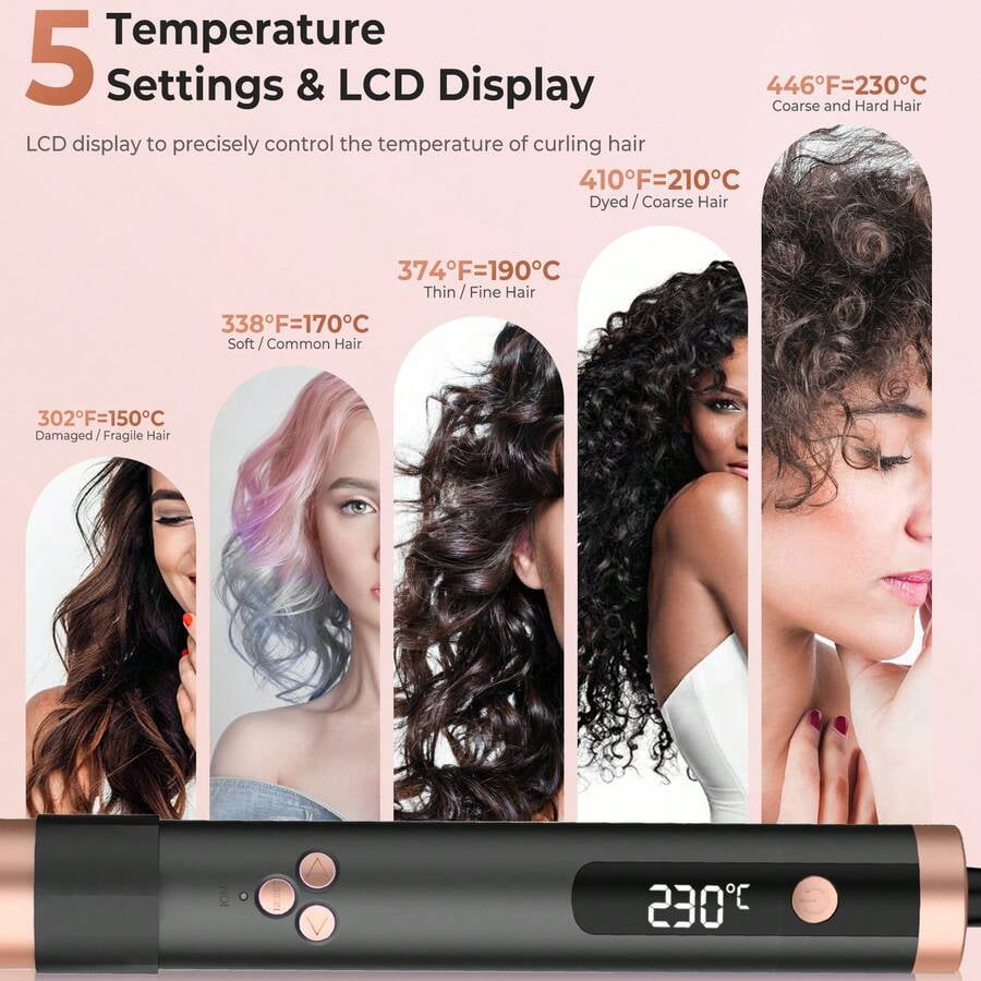 Rotating Curling Iron,Professional Auto Curling Iron,5 Temperature 1 1/4 In Automatic Curling Iron,Hair Styling Tools Travel Curling Iron,For Versatile Styling Halloween Christmas Gifts