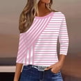 thumbnail image 6 of Lmueinov 3/4 Length Sleeve Womens Tops Geometric Printed Crew Neck Tunic Loose Fit Casual Blouses Striped Trendy T Shirt for Summer Fall Daily Wear, 6 of 6