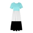 thumbnail image 3 of Wycnly Summer Dresses for Women Maxi Dress for Women Pleated Swing Loose Pocket A Line Beach Long Dress Ladies Fashion Color Block Round Neck Short Sleeve Maxi Sun Dress, 3 of 4