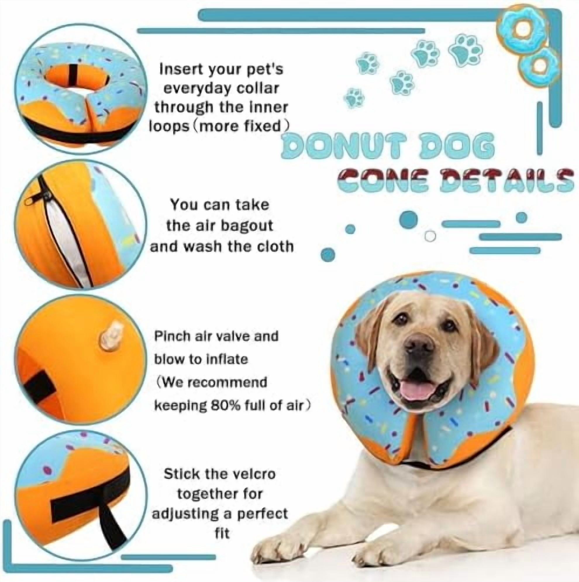 Recovery Donut Collar for Dogs & Cat,Inflatable Dog Cone Collar Alternative After Surgery,Soft Cone for Large Medium Small Dog,Adjustable Pet Neck Donut(Blue,Small)