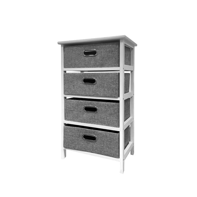Jessar - Wooden Storage Unit with 4 Fabric Drawers, Gray and White
