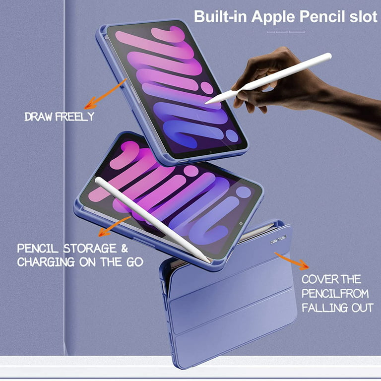 Compatible with iPad Mini 6 Case with Pencil Holder & Clear Transparent  Back Fit iPad Mini 6 [Support 2nd Gen Apple Pencil Wireless Charging] Purple