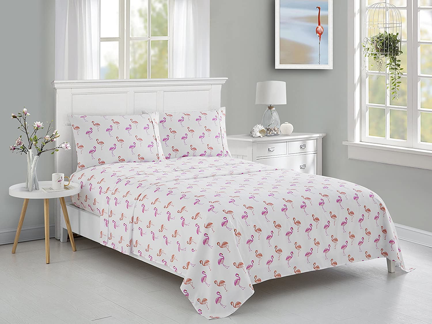 Wrinkle and Fade Resistant (6-Piece) Bedding Set Full Flamingo