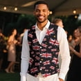 thumbnail image 4 of Yuyamidu The Union Jack Men's Suit Vest for Wedding Prom Business Formal Dress Waistcoat Vest with 3 Pockets Rose V-Neck Vests Size M, 4 of 7