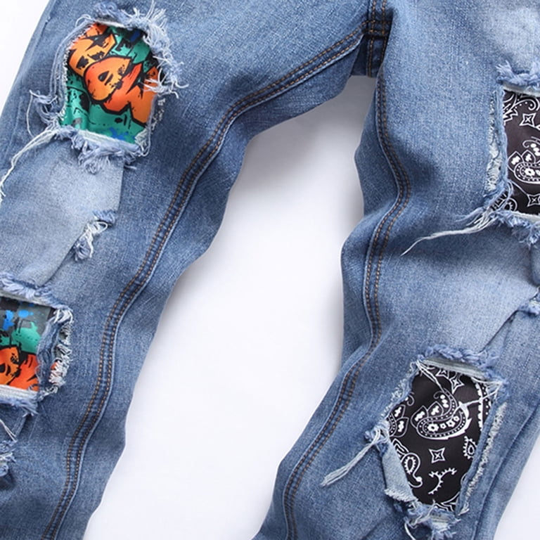 Panegy Jeans for boys ripped distressed jeans pants skinny fit stretch fashion denim jeans pants, Red